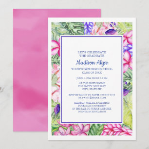 Invitación Partido de Graduación Floral Tropical Púrpura Púrp