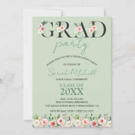 Invitación Partido de Graduación Floral Verde Suave