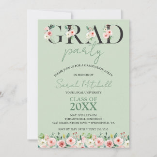Invitación Partido de Graduación Floral Verde Suave