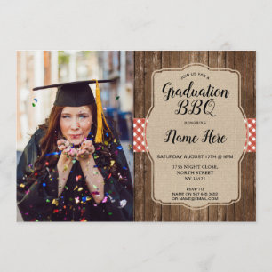 Invitación Partido de Graduación Foto Red Gingham BBQ Burlap