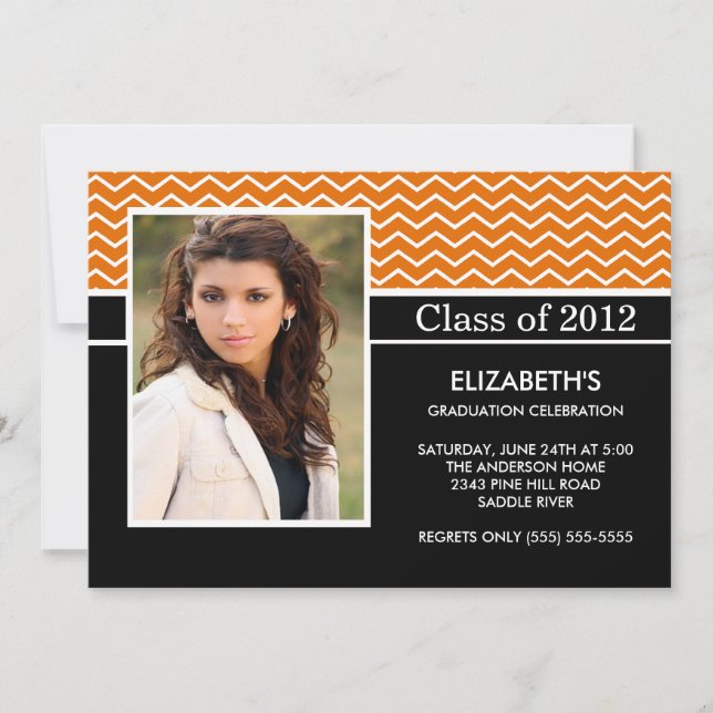 Invitación Partido de graduación fotográfica Chevron, Naranja (Anverso)