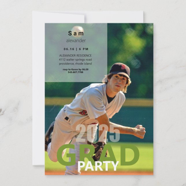 Invitación Partido de Graduación Fotográfica de Béisbol de 20 (Anverso)