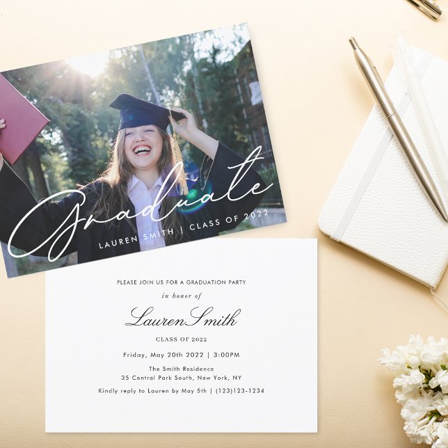 Invitación Partido de graduación fotográfica de caligrafía mo (Subido por el creador)