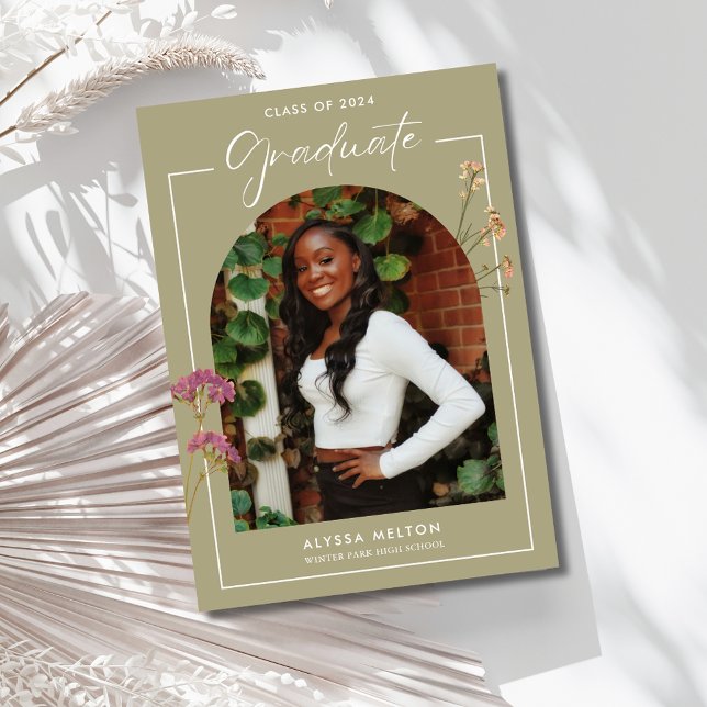Invitación Partido de Graduación Fotográfica de Flores Silves (High School Wildflowers Photo Graduation Party Invitation)