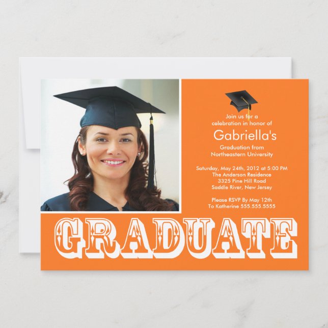 Invitación Partido de graduación fotográfica de Naranja de gr (Anverso)