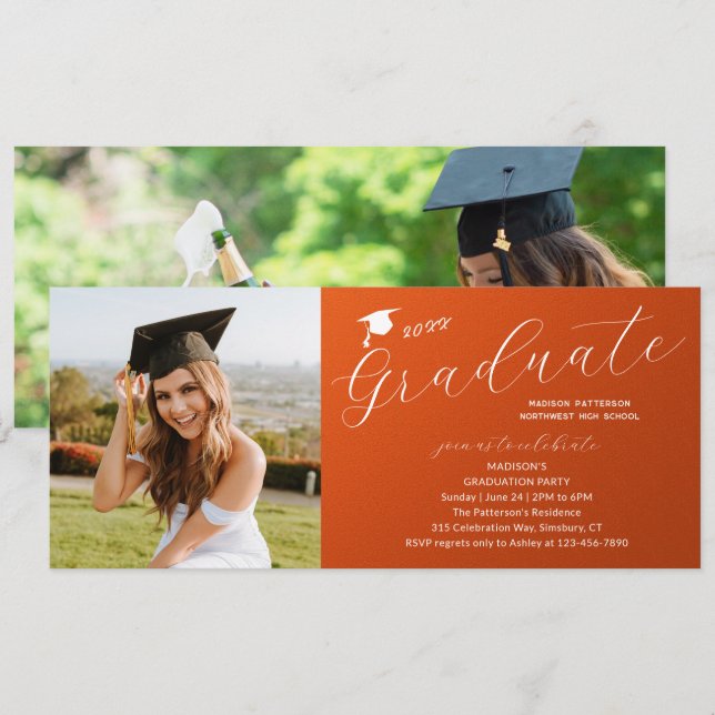 Invitación Partido de Graduación Fotográfica Elegante guión m (Anverso / Reverso)