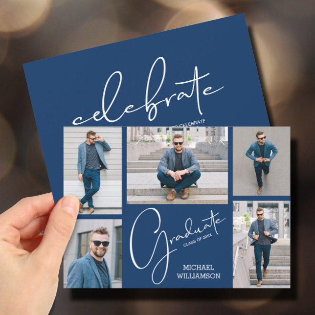Invitación Partido de graduación fotográfica Navy Blue 5 (Subido por el creador)