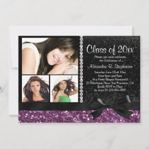 Invitación Partido de Graduación Fotográfica Purple Sparkle B