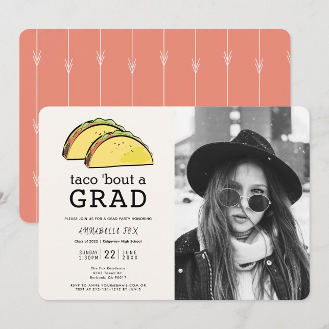 Invitación Partido de Graduación Fotográfica Taco Bout GRAD (Anverso / Reverso)