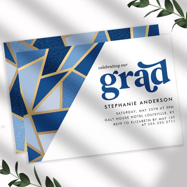 Invitación Partido de Graduación Geométrica Azul y Oro (Subido por el creador)