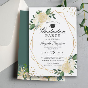 Invitación Partido de Graduación Geométrica de Oro Floral de 