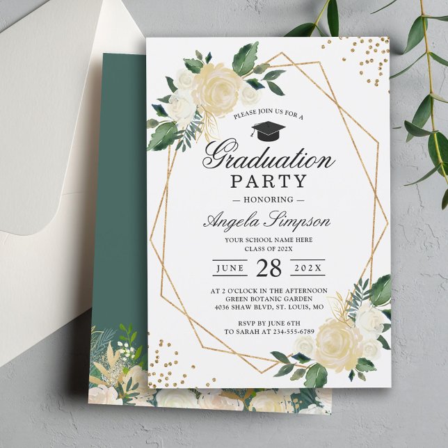 Invitación Partido de Graduación Geométrica de Oro Floral de  (Subido por el creador)