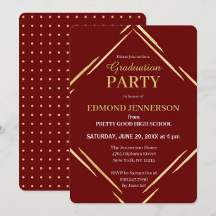 Invitación Partido de Graduación Geométrica de Oro Rojo Moder