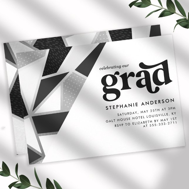 Invitación Partido De Graduación Geométrica De Plata Y Negro (Subido por el creador)