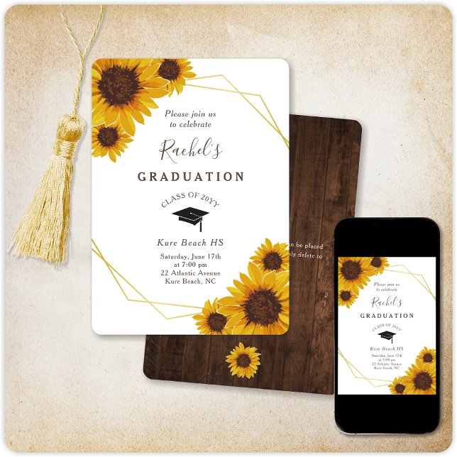 Invitación Partido de Graduación Geométrica Rustic Sunflower  (Subido por el creador)
