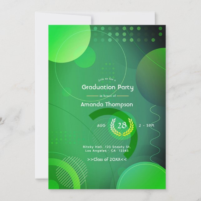 Invitación Partido de Graduación Geométrica Verde y Negro (Anverso)