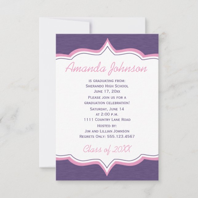 Invitación Partido de Graduación Girly Purple y Rosa (Anverso)