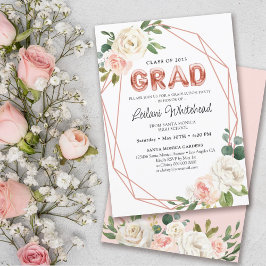 Invitación Partido de Graduación Girly Rubor Pink Floral