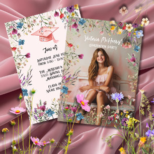 Invitación Partido de Graduación Girly Wildflower Pastel