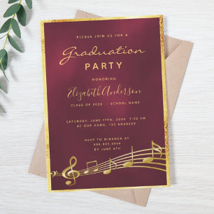 Invitación Partido de graduación glam burgundy música oro