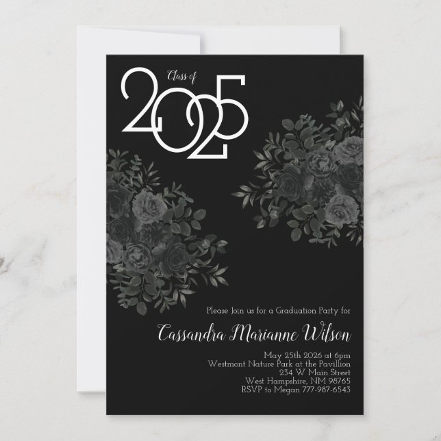Invitación Partido de Graduación Gótica Oscura Rosa Negro (Anverso)