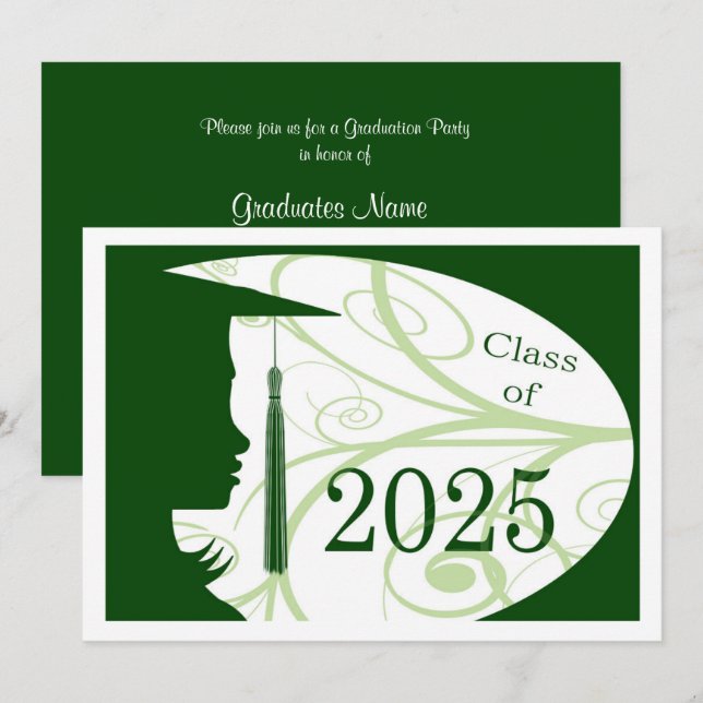 Invitación Partido de Graduación Green and White Silhouette 2 (Anverso / Reverso)