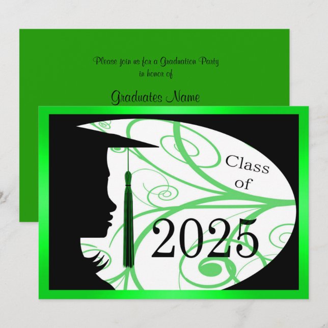 Invitación Partido de Graduación Green & Black Silhouette 202 (Anverso / Reverso)