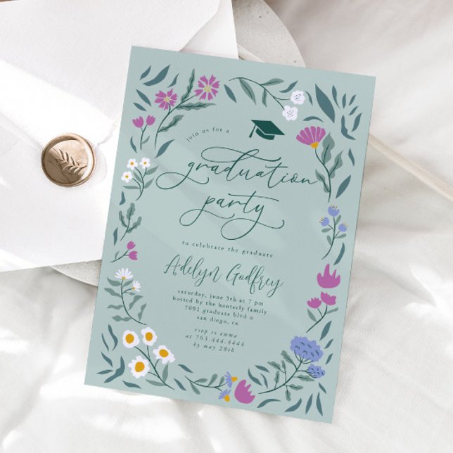 Invitación Partido de Graduación Green Wildflowers (Subido por el creador)