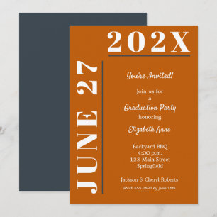 Invitación Partido de Graduación Gris Blanco Naranja Quemado