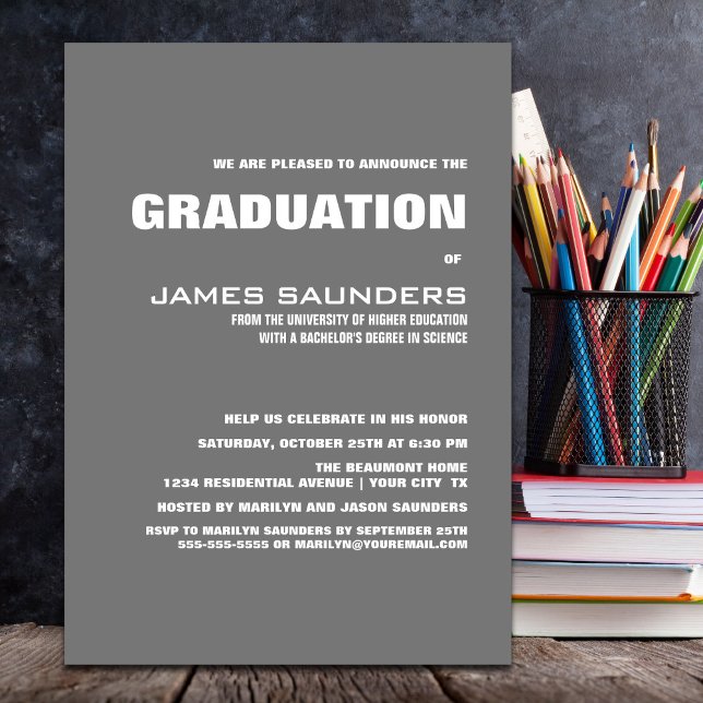 Invitación Partido de Graduación Gris Moderno (Subido por el creador)