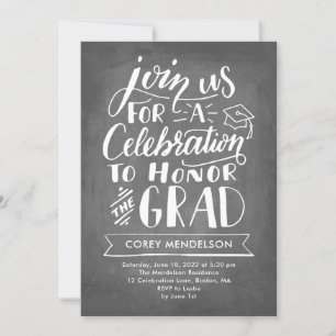 Invitación Partido de Graduación Hand Lettered Modern Chalkbo