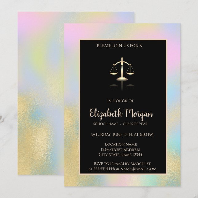 Invitación Partido de Graduación Holográfica de la Escala de  (Anverso / Reverso)