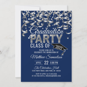 Invitación Partido de GRADUACIÓN I del Purpurina de plata azu