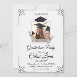 Invitación Partido de Graduación Ilustrativa Gris y Negro
