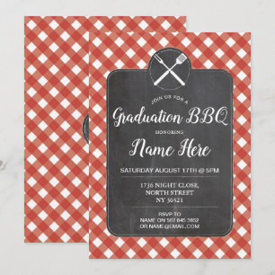 Invitación Partido de Graduación invita a Red Gingham BBQ Cha