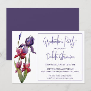 Invitación Partido de Graduación Iris Flor rosa violeta púr