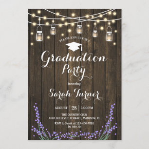 Invitación Partido de Graduación - Lavanda de Madera Rústica