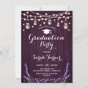 Invitación Partido de Graduación - Lavanda Rustic Purple Wood