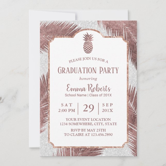Invitación Partido de Graduación Luau de la Piña de Oro Rosa  (Anverso)
