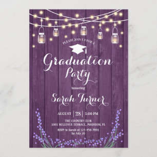 Invitación Partido de Graduación - Madera púrpura Rústica Lav