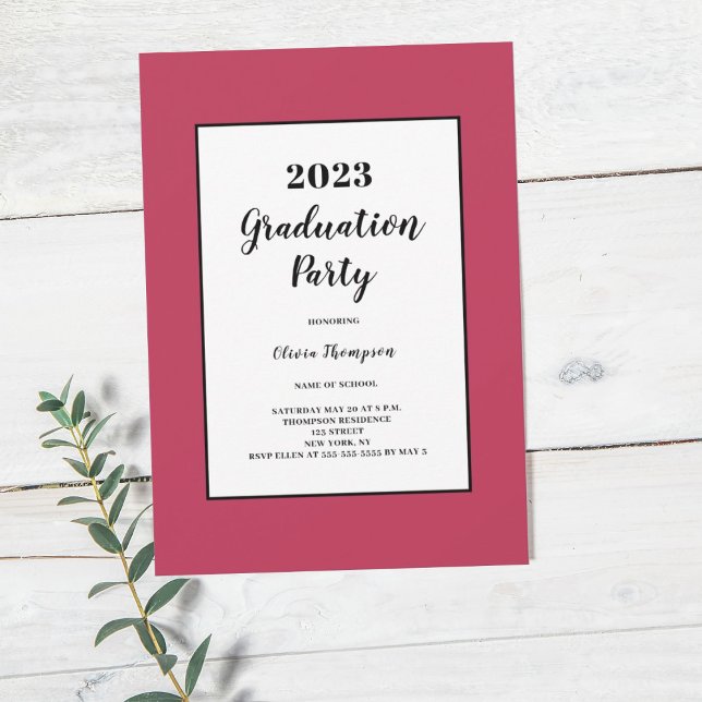 Invitación Partido de graduación magenta minimalista (Subido por el creador)