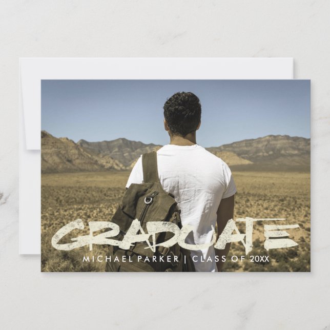 Invitación Partido de graduación masculina de texto moderno c (Anverso)