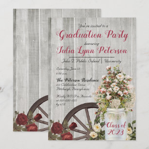 Invitación Partido de Graduación Mason Jar, floral rústica vi