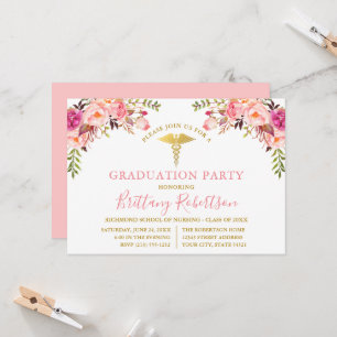 Invitación Partido de Graduación Médica Floral Rosa