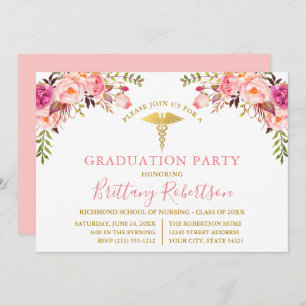Invitación Partido de Graduación Médica Floral Rosa