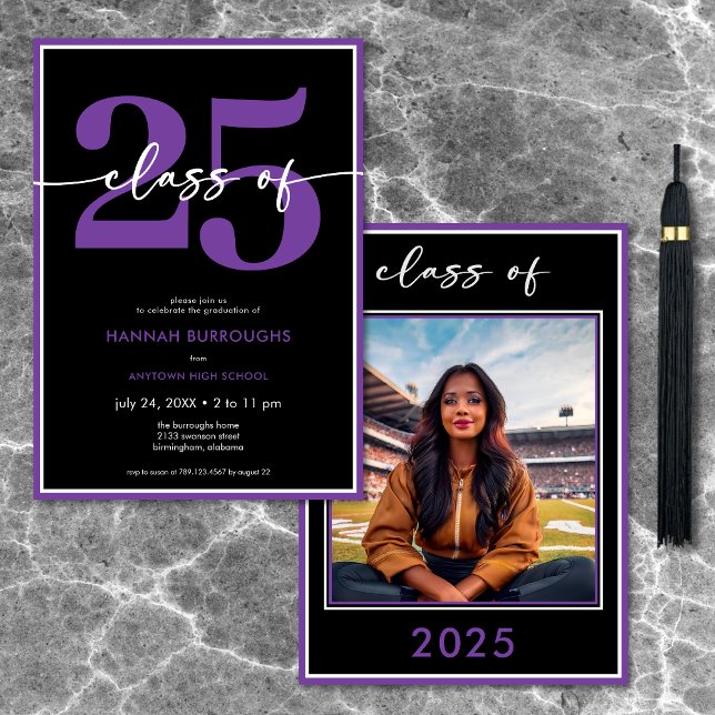Invitación Partido de Graduación Mínima de Guión Púrpura Mode (Modern Minimal Purple Script Graduation Party Invitation)