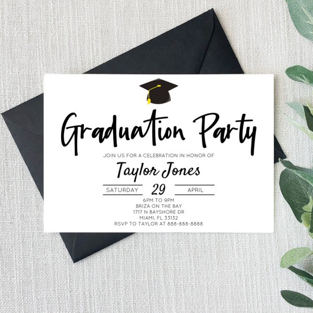 Invitación Partido de Graduación Mínima en Blanco y Negro (Subido por el creador)