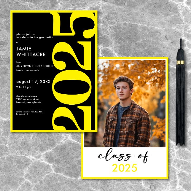 Invitación Partido de Graduación Mínima Moderna de Tipografía (Modern Minimal Yellow Typography Graduation Party Invitation)