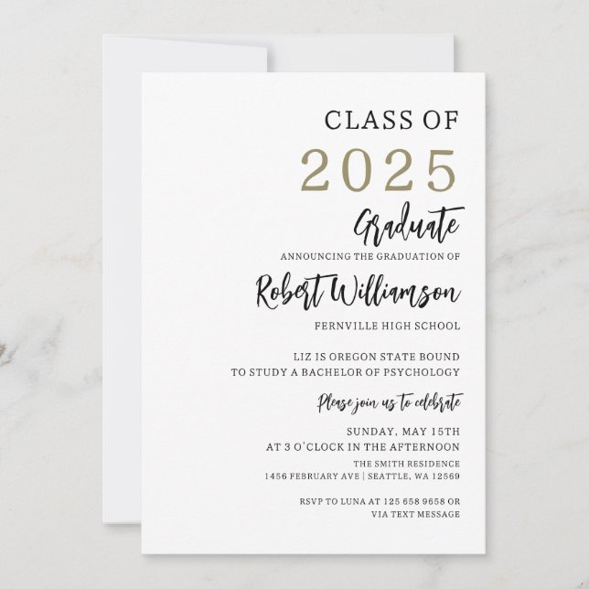 Invitación Partido de Graduación minimalista (Anverso)