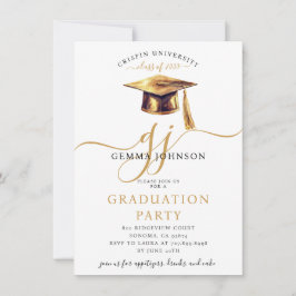 Invitación Partido de Graduación Minimalista de Guión Dorado 